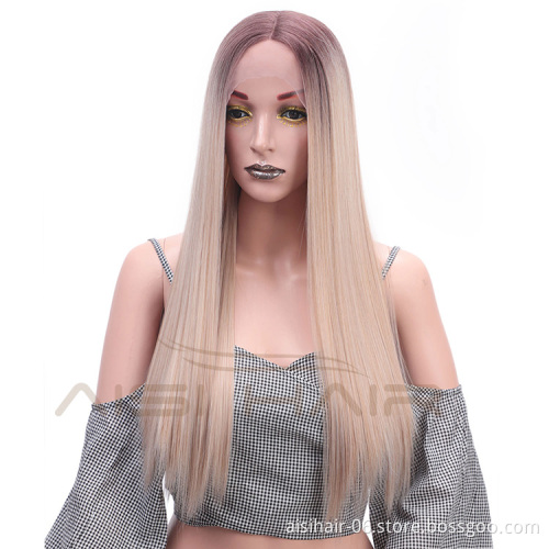Aisi Hair Ombre Blonde Synthetic Lace Front Long Straight Wigs High Temperature Fiber Straight Lace Front Wigs